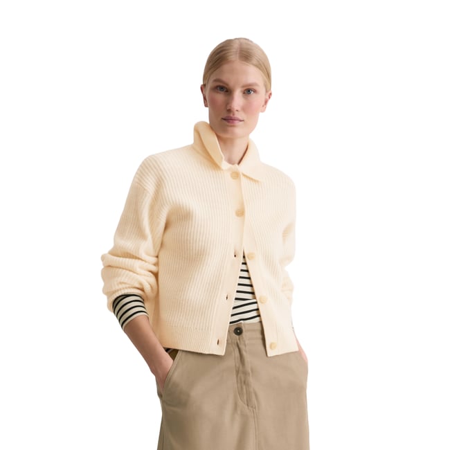 Cardigan relaxed en doux mélange de laine mérinos nature <span itemprop=