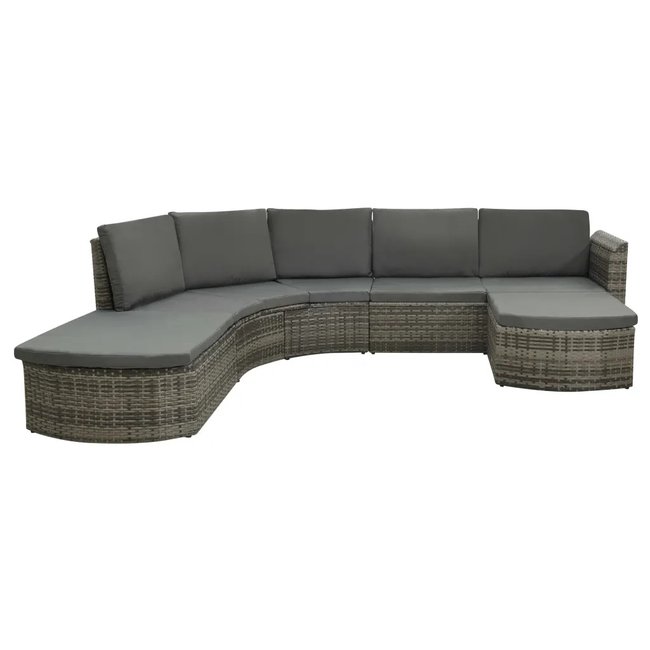 Canapé en résine tressée avec coussins gris clair <span itemprop=