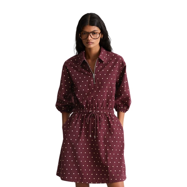 Robe courte en seersucker, coupe trapèze en pur coton bio rot <span itemprop=