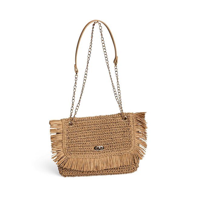 Kleine Umhängetasche aus Stroh Genilda beige <span itemprop=