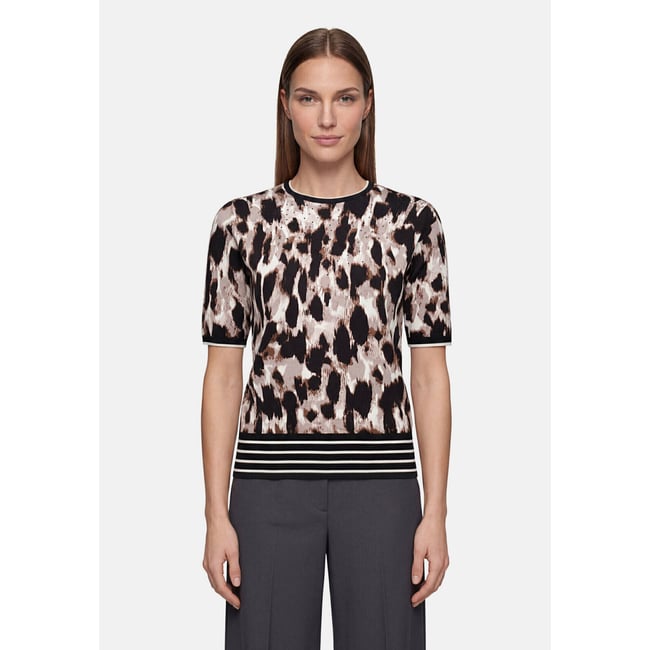 Pull-over en maille manches courtes beige/noir <span itemprop=