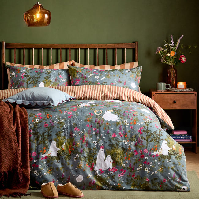 Bootanical Forest Reversible Halloween Duvet Cover and Pillowcase Set, multi-coloured, FURN.