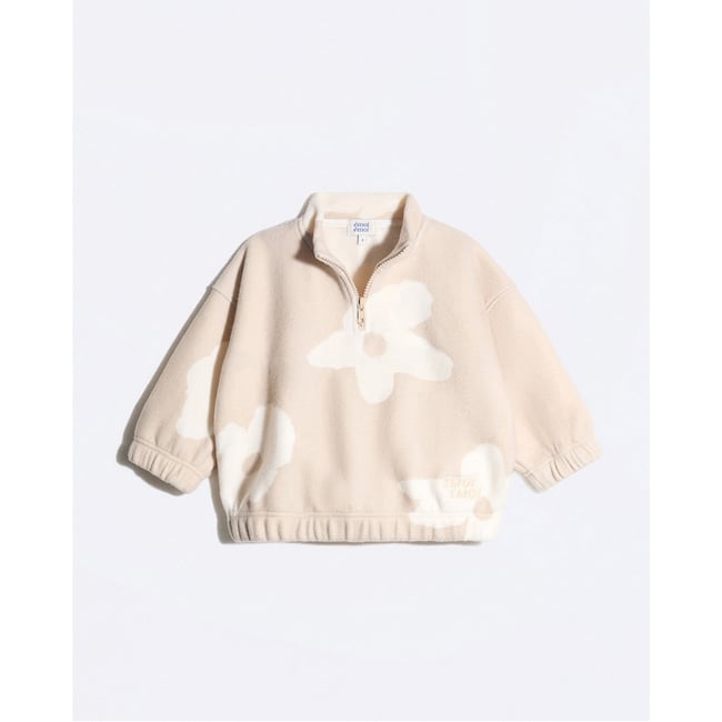 Sweat en polaire recyclée imprimé fleuri beige latte <span itemprop=