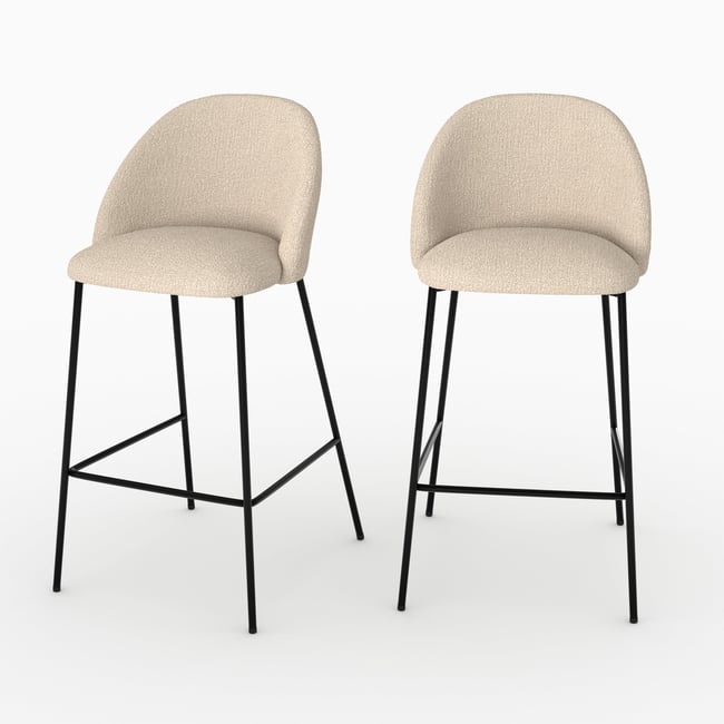 Lot de 2 chaises pour îlot central en tissu bouclé crème 66 cm - KARL Couleur crème <span itemprop=