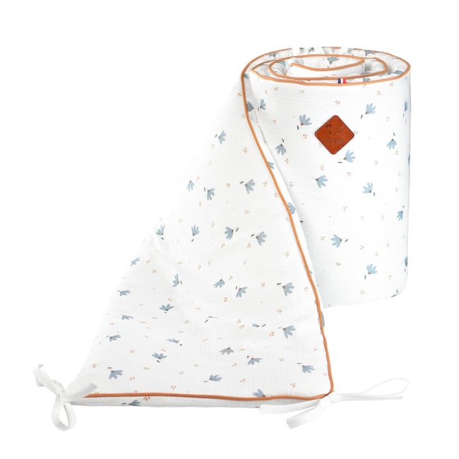 Tour de lit universel en gaze de coton BLEUET blanc <span itemprop=