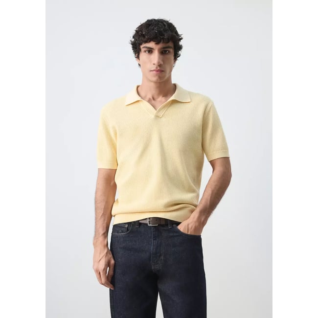 Polo 100 % coton maille structure jaune pastel <span itemprop=