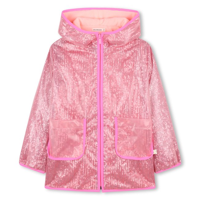 Ciré transparent ornée de sequins rose flash <span itemprop=