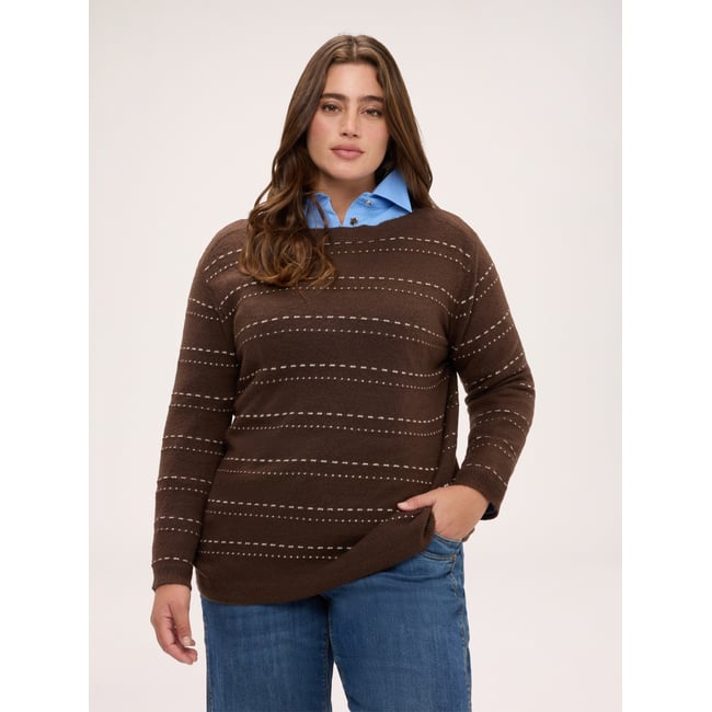 Pull à rayures avec encolure bateau marron <span itemprop=