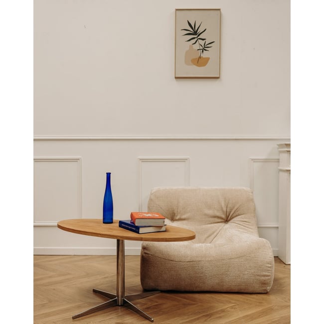 Table basse ovale au piétement métallique Donna N°987 - Bon état Couleur bois clair <span itemprop=