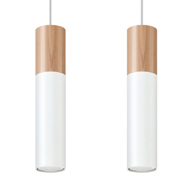 Suspension Acier Bois Naturel/Blanc GU10 2 Pablo Couleur marron <span itemprop=