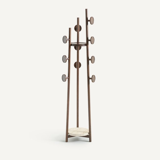 Porte-manteau en orme massif et travertin, Madilgo Couleur orme teinté noyer <span itemprop=