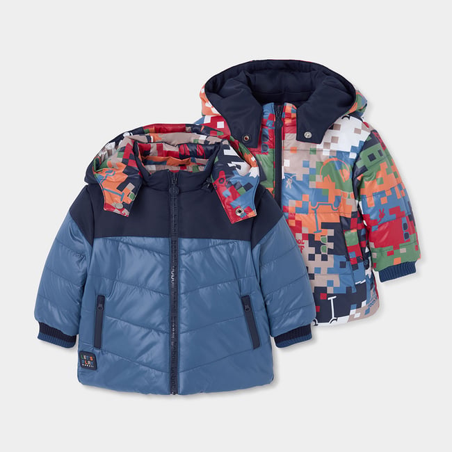 Parka garçon réversible bleu <span itemprop=