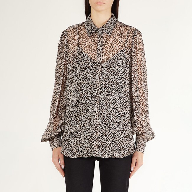 Chemise imprimée en voile, manches longues imprimé noir <span itemprop=