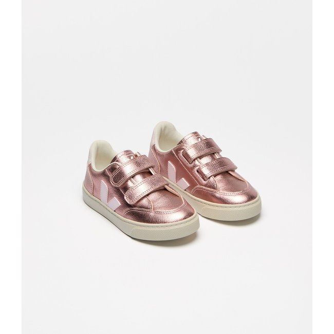 Sapatilhas em pele Small V-12 dourado rosa <span itemprop=