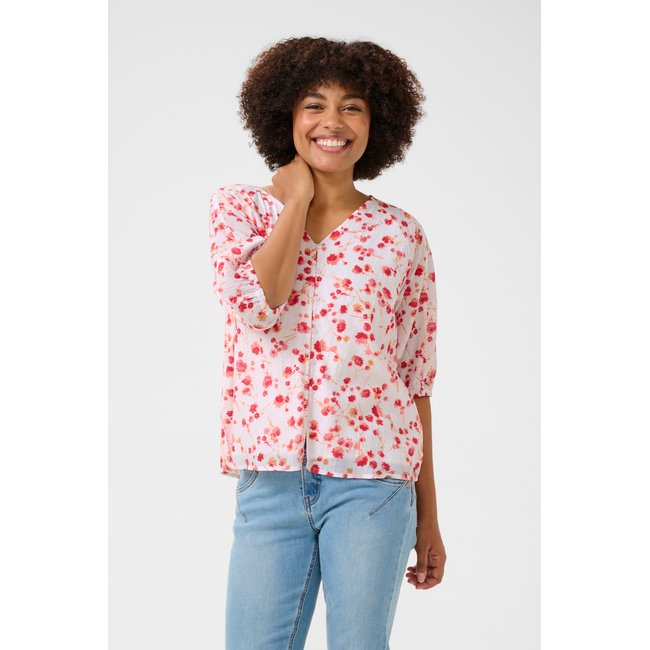 Shirt with short sleeve coupe regular rose rouge flower <span itemprop=