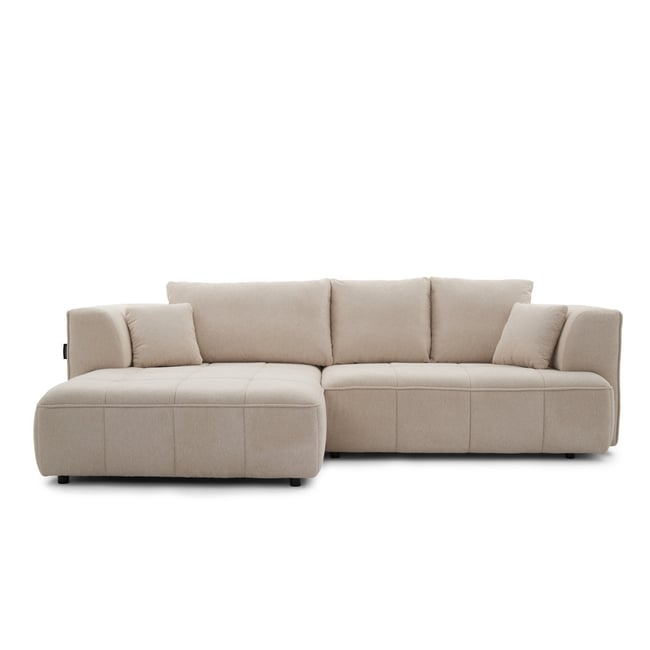Canapé droit convertible 3 places en tissu lisse, CLOVIS Couleur beige <span itemprop=