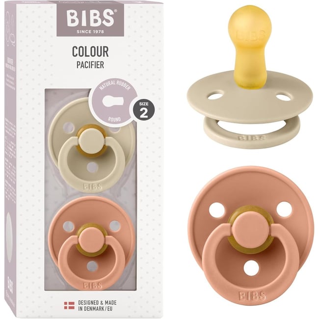 Lot de 2 sucettes - Latex de caoutchouc naturel - Taille 2 6 mois Pack - Vanilla/Peach - Bibs