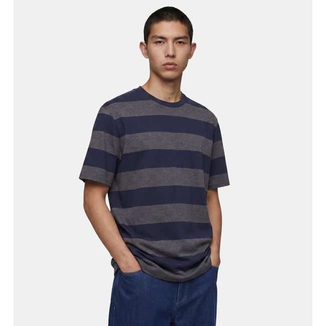 T-shirt droit tibbray coton piqué bleu et gris <span itemprop=