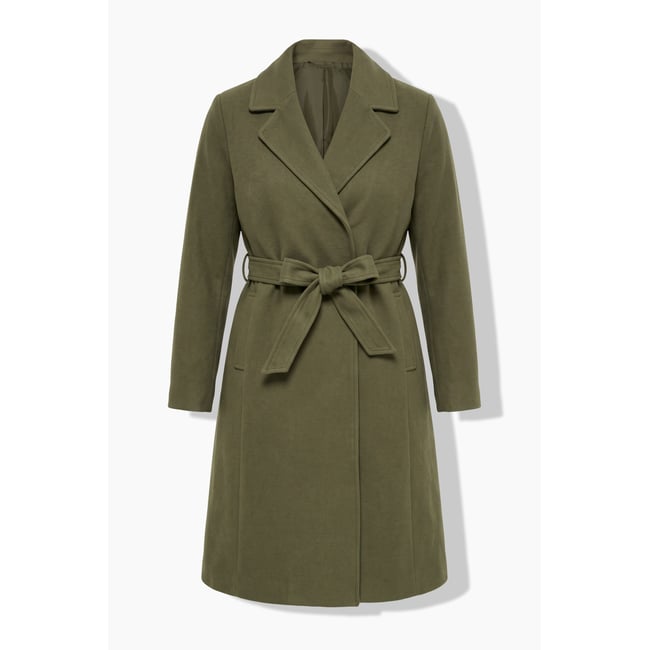 Manteau en lainage à col à revers et coupe kaki foncé <span itemprop=