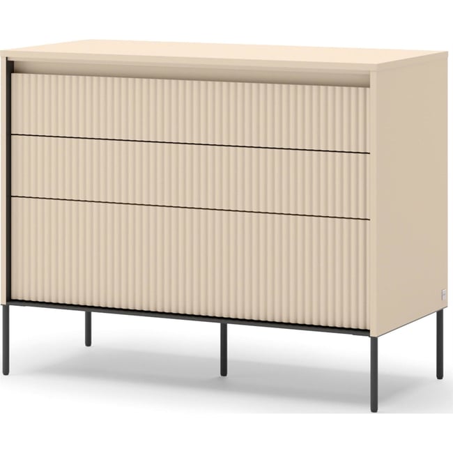 Commode collection TREND à façades rainurées Couleur beige sable et noir <span itemprop=