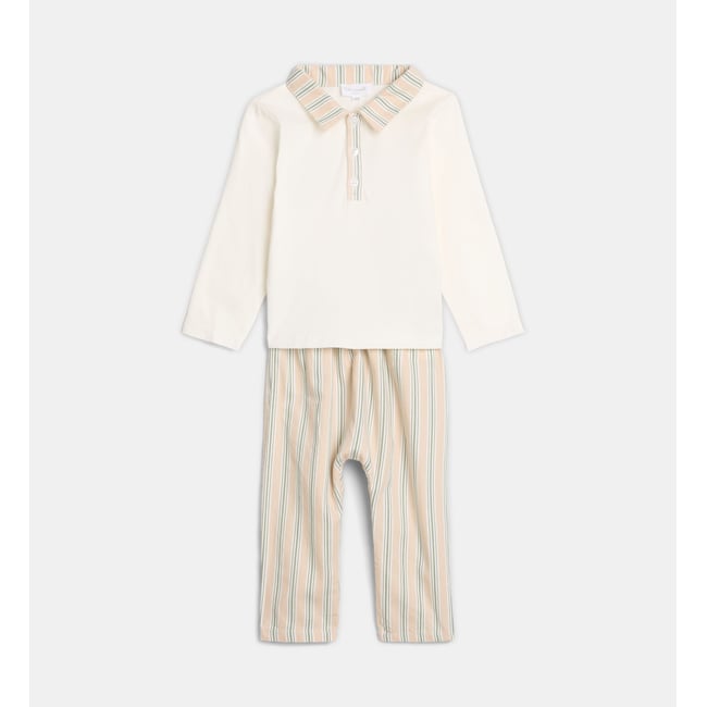 Ensemble droit toude en coton bio écru et multicolore <span itemprop=