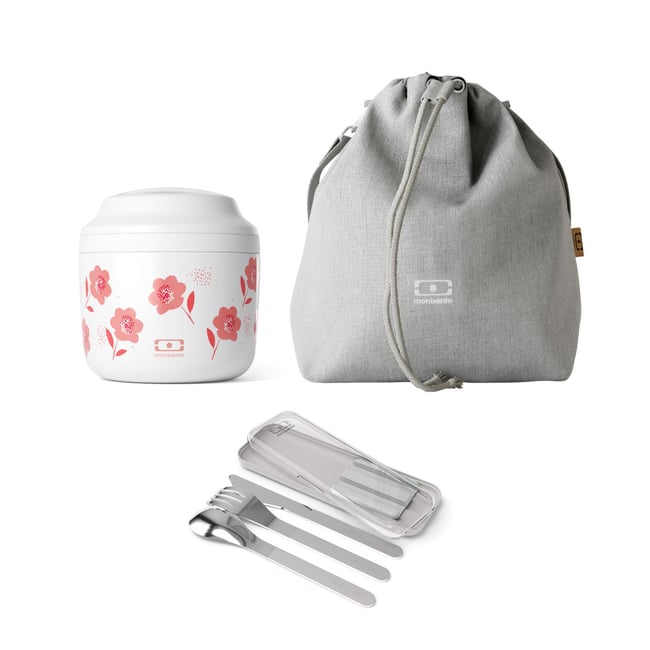 Set repas lunch box isotherme 550ml + accessoires graphic poppy <span itemprop=