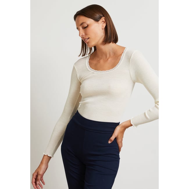T-shirt manches longues en laine et soie, Oeko-Tex - MONOPRIX