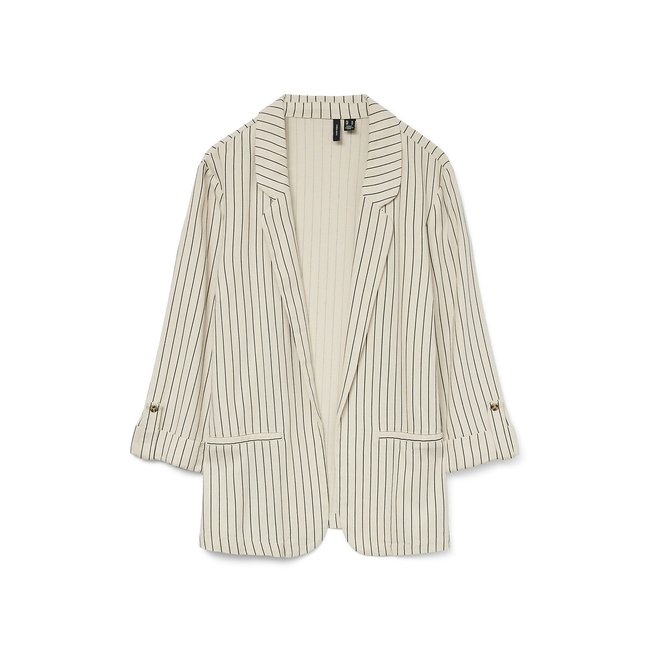 Americana a rayas de corte recto rayas beige <span itemprop=
