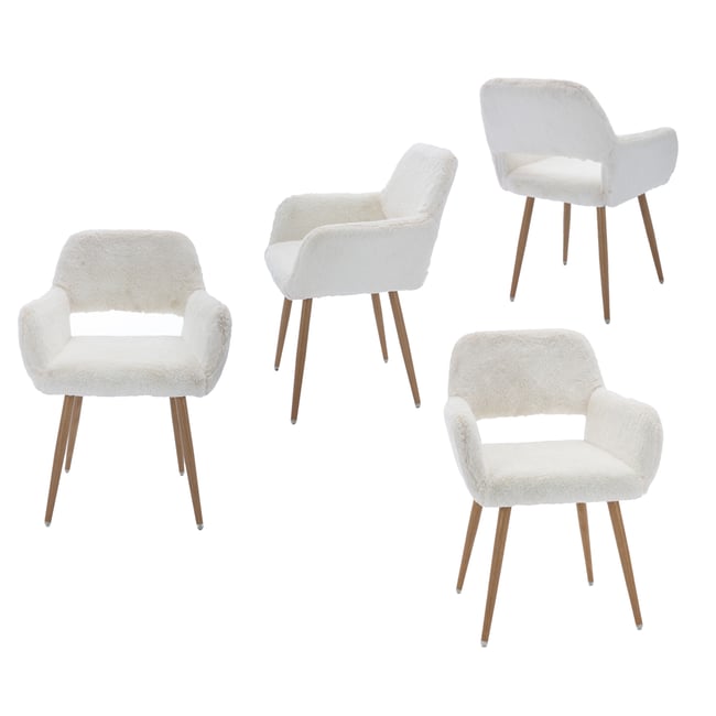 Lot de 4 chaises de salle à manger fauteuil scandinaves en tissu effet poil de lapin, CROMWELL PELUCHE - MEUBLES COSY