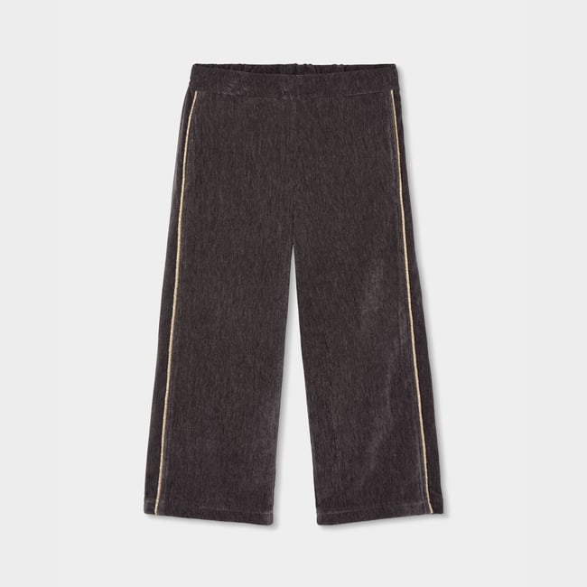 Pantalon fille velours avec bande latérale marron <span itemprop=