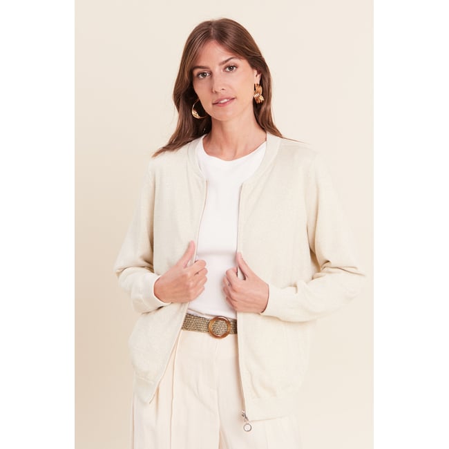 Gilet manches longues ajouré blanc <span itemprop=