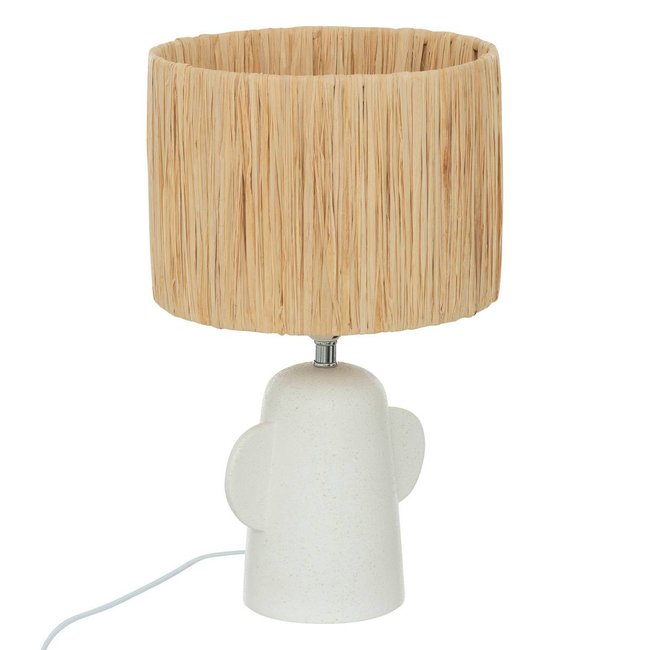 Lampe à poser en céramique abat-jour en raphia RAIA Couleur blanc <span itemprop=