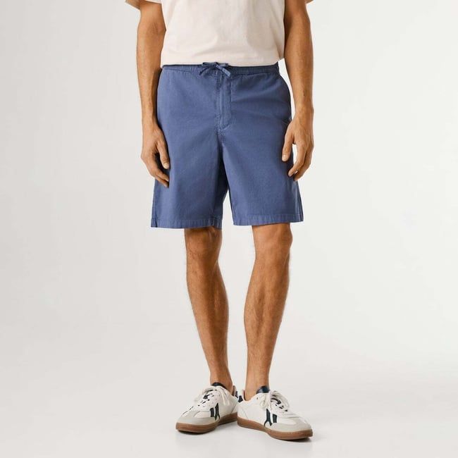 Bermuda Popeline Coupe Décontractée bleu marine délavé <span itemprop=