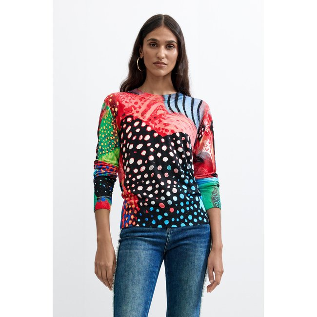 Pull imprimé multicolore noir <span itemprop=