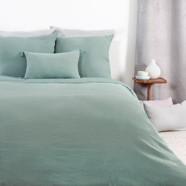 Parure de lit - housse de couette en gaze en coton amande <span itemprop=