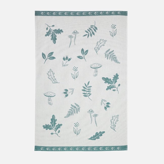 Torchon jacquard en coton ECHOS DE LA FORÊT blanc <span itemprop=