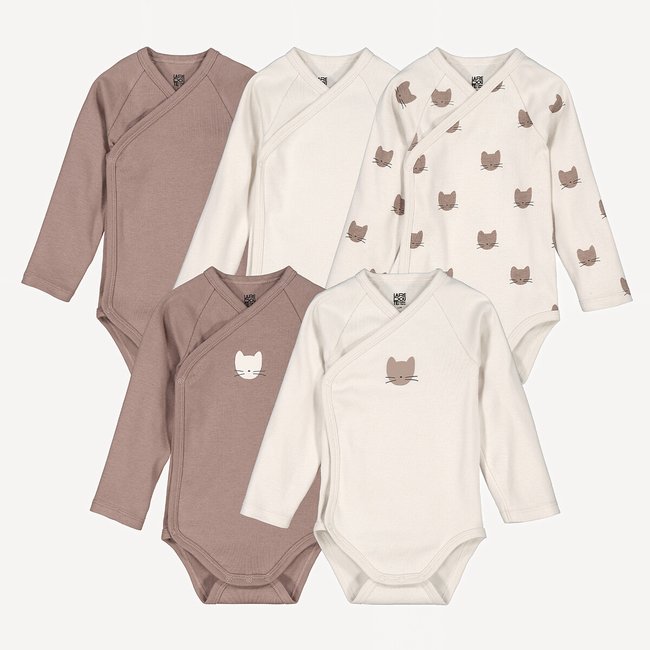 Lot de 5 bodies naissance à manches longues assortis <span itemprop=