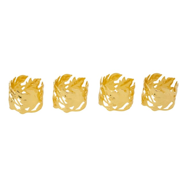 Lot de 4 ronds de serviette feuillage doré Couleur dore <span itemprop=