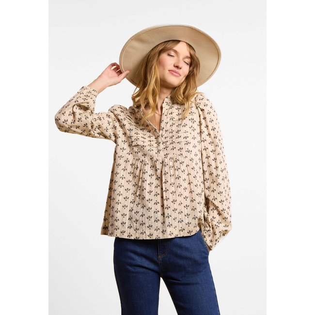 Blouse imprimé pétales blanc cassé <span itemprop=