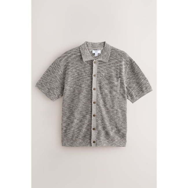 Polo boutonné en maille à manches courtes gris chiné <span itemprop=