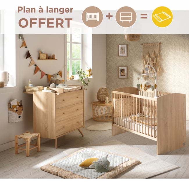 Chambre bébé complète, Lit et Commode à langer - SAUTHON