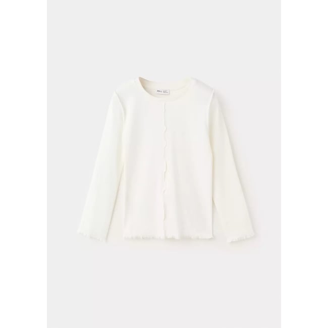 T-shirt côtelé manches longues blanc cassé <span itemprop=