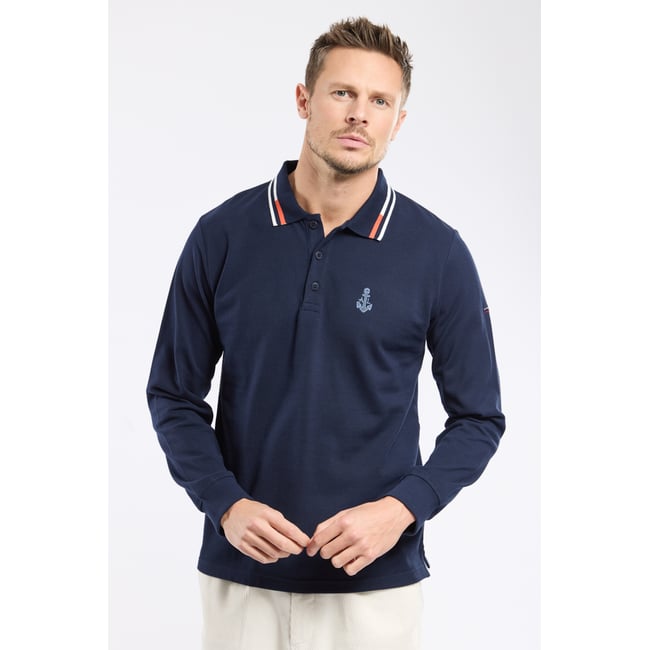 Polo manches longues en coton marine deep <span itemprop=