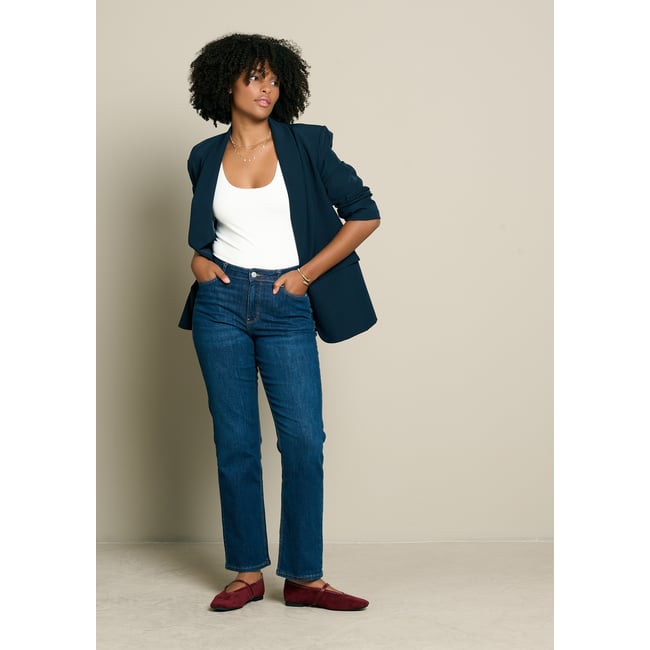 Jean droit taille haute 7/8 dark blue <span itemprop=