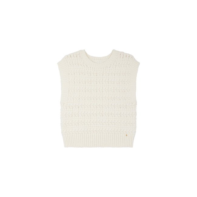 Pull torsadé col rond sans manches ASTRID ecru <span itemprop=