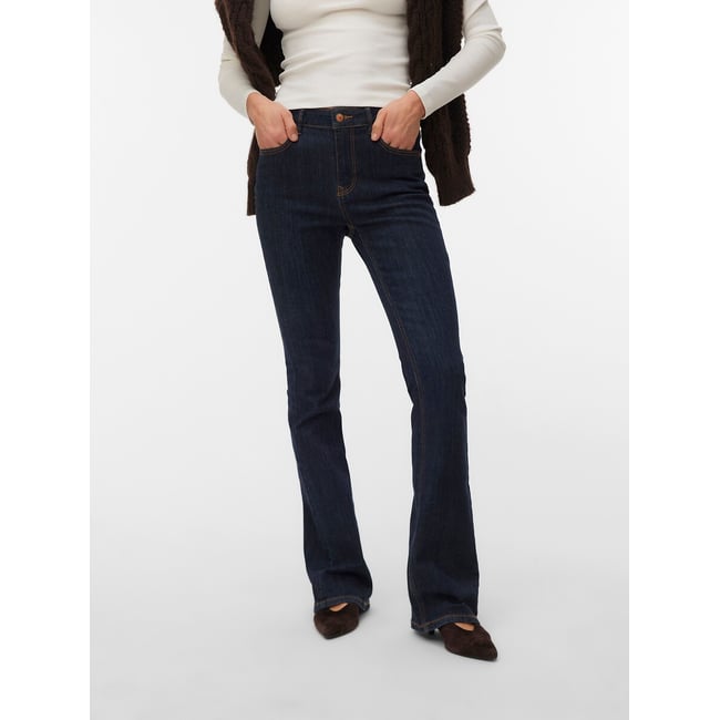 Mid Rise Flared Jeans, dark blue            , VERO MODA