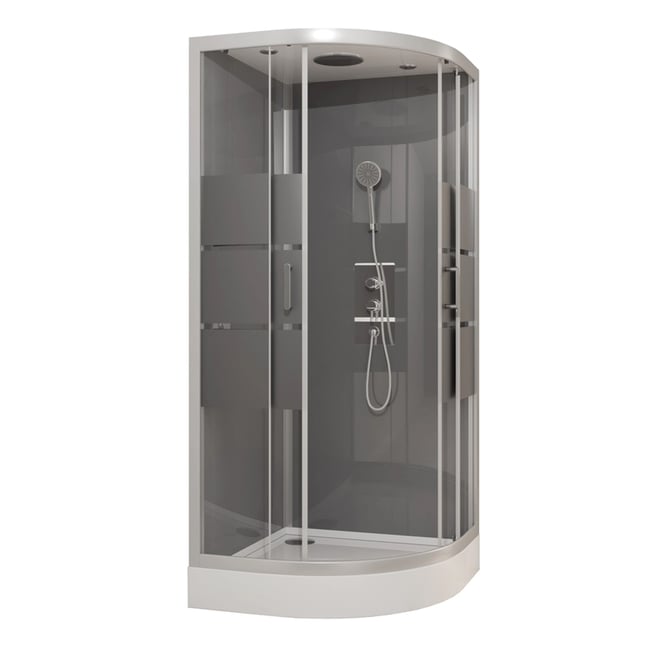 Cabine de douche ronde à bandes laquées Couleur gris clair <span itemprop=