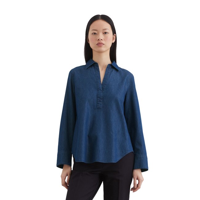 Blouse à enfiler relaxed avec TENCEL™ Lyocell bleu moyen <span itemprop=