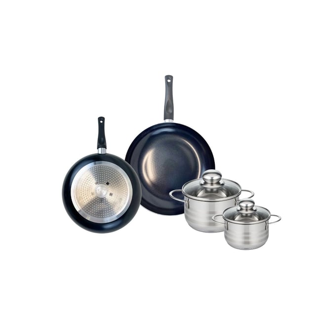 Batterie 2 poêles 20/24cm + 2 faitouts 12/14cm PRIMA BRILLANT noir <span itemprop=