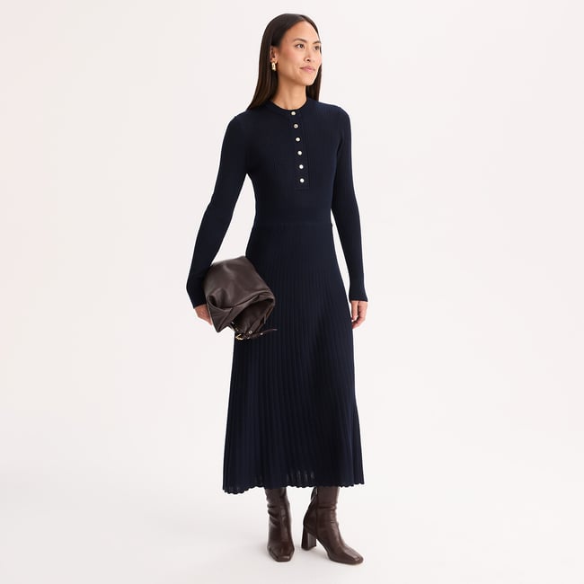 Robe col rond, longueur midi, en laine mélangée côtelée - ANNE WEYBURN